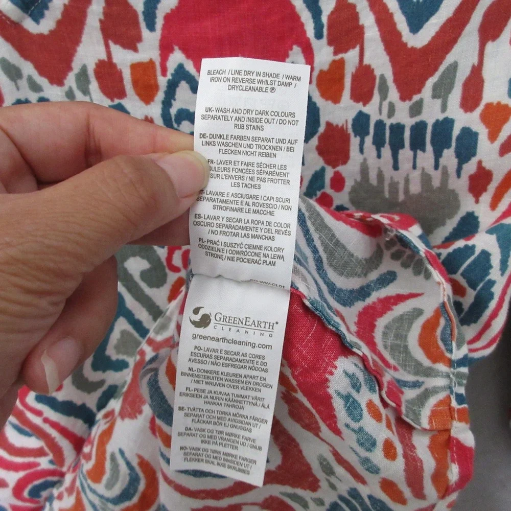 Boden Top Ikat Linen Balloon Puff Sleeve Boho Colorful Boho Coastal Peasant